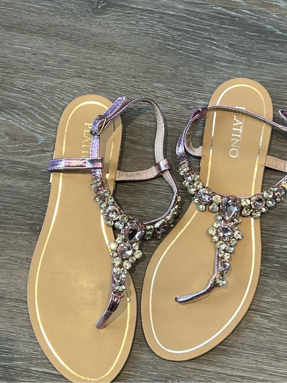 Iridescent purple Jeweled T-Strap Sandals